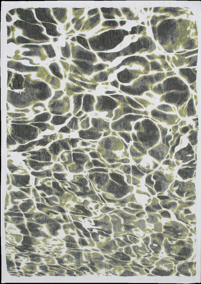 5' X 7' Green and White Abstract Non Skid Area Rug