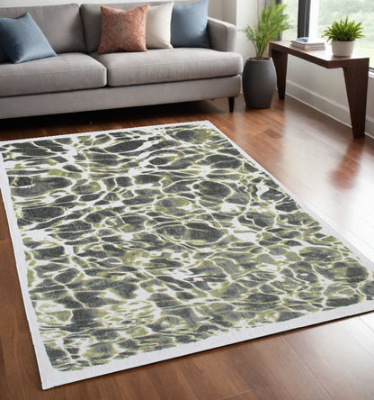 5' X 7' Green and White Abstract Non Skid Area Rug