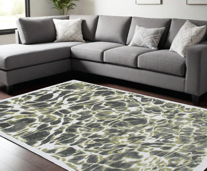 7' X 9' Green and White Abstract Non Skid Area Rug