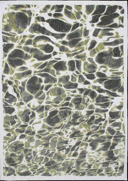 5' Green and White Round Abstract Non Skid Area Rug