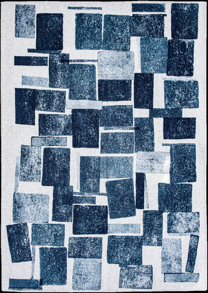 3' X 5' Blue and White Geometric Non Skid Area Rug