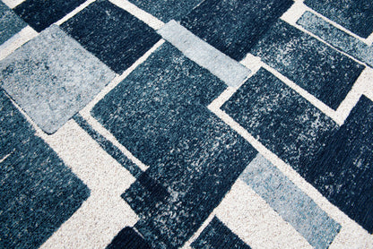 3' X 5' Blue and White Geometric Non Skid Area Rug