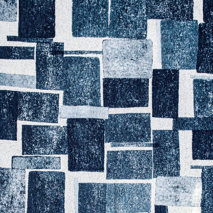 5' X 7' Blue and White Geometric Non Skid Area Rug