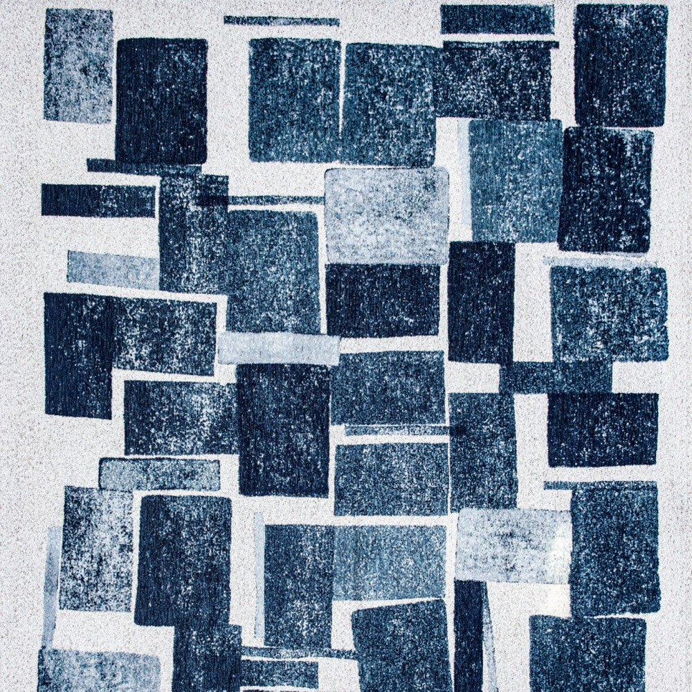 5' X 7' Blue and White Geometric Non Skid Area Rug