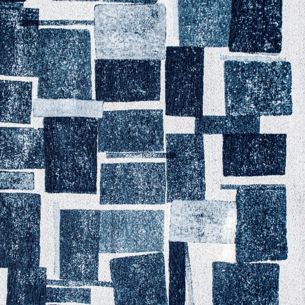 6' X 8' Blue and White Geometric Non Skid Area Rug