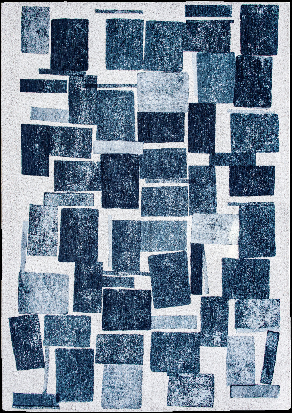 8' X 11' Blue and White Geometric Non Skid Area Rug