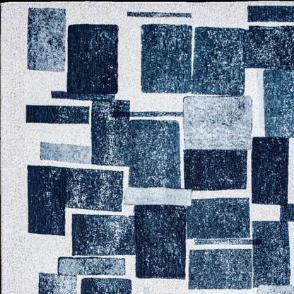 8' X 11' Blue and White Geometric Non Skid Area Rug