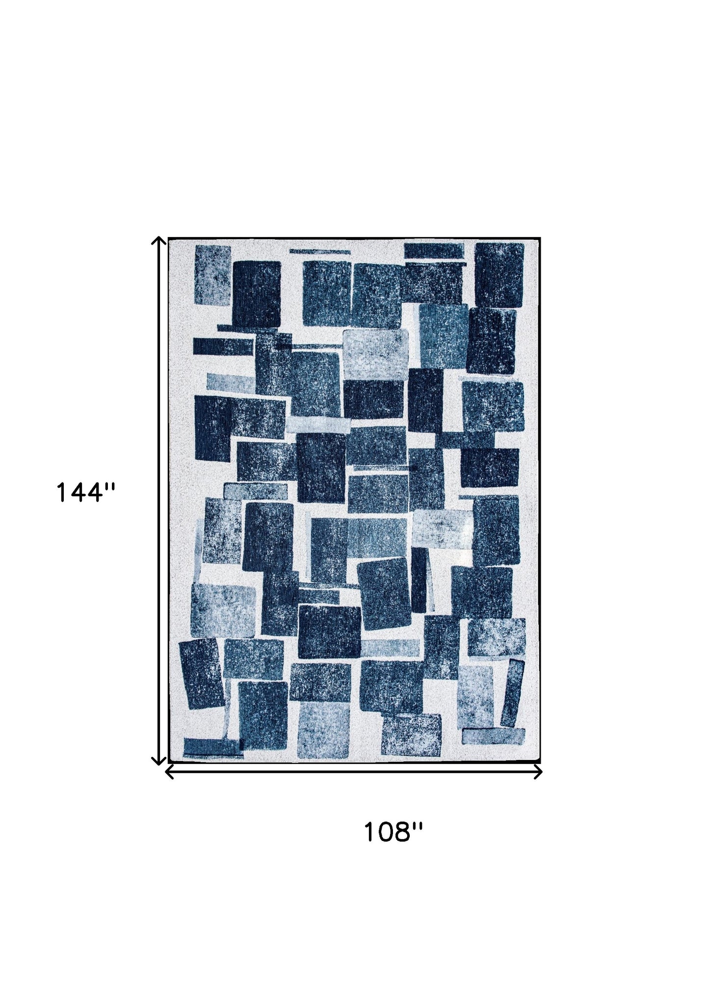 9' X 13' Blue and White Geometric Non Skid Area Rug