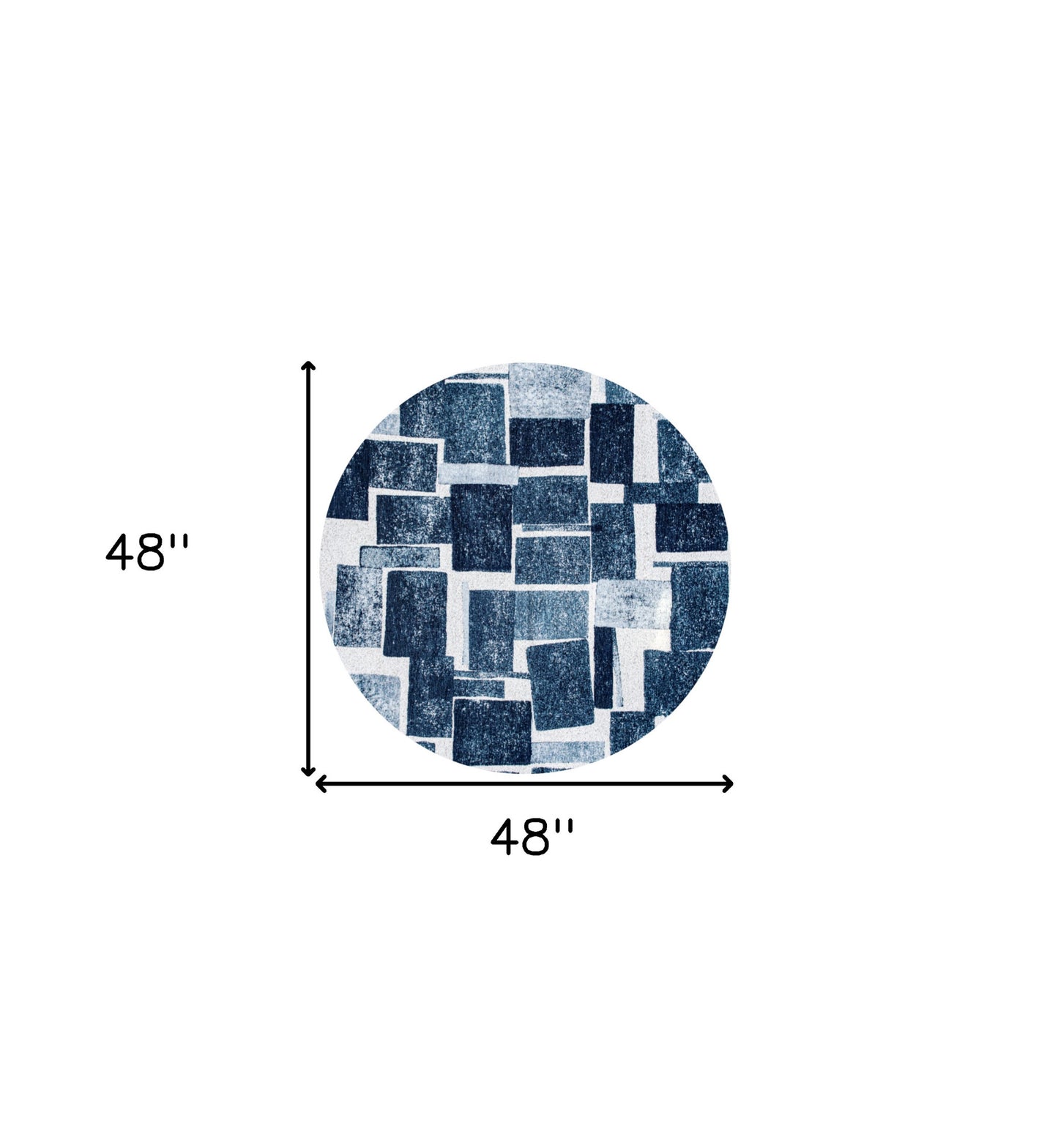 5' Blue and White Round Geometric Non Skid Area Rug