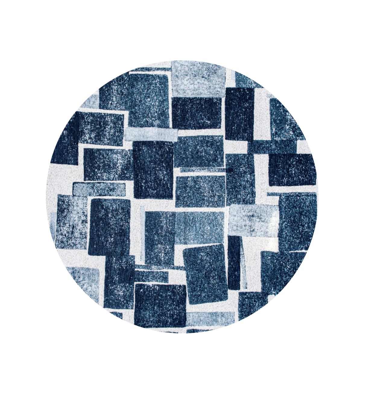 5' Blue and White Round Geometric Non Skid Area Rug