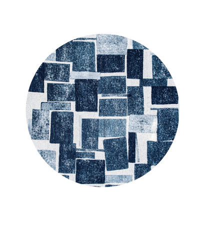 8' Blue and White Round Geometric Non Skid Area Rug