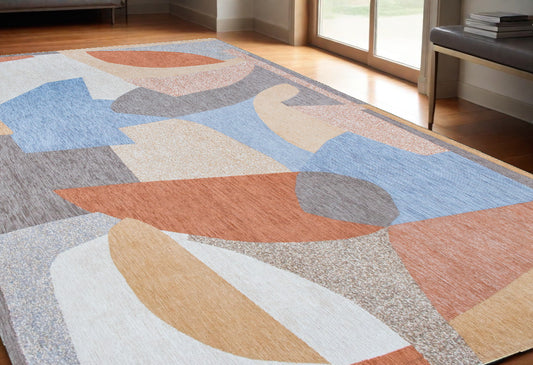 5' X 7' Blue and Gray Abstract Non Skid Area Rug