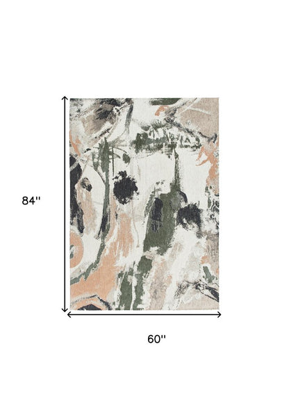 6' X 8' Gray and Orange Abstract Non Skid Area Rug