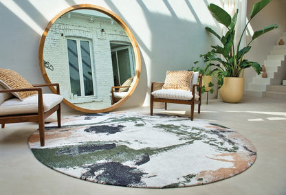 7' X 9' Gray and Orange Abstract Non Skid Area Rug