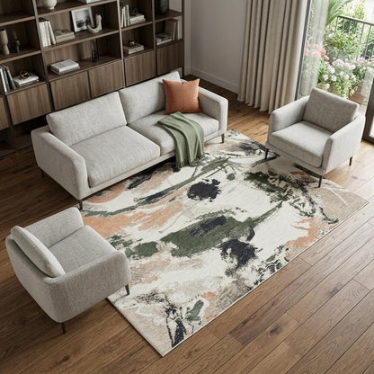 9' X 13' Gray and Orange Abstract Non Skid Area Rug