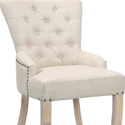 24" Beige Fabric Tufted Arm Chair