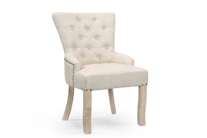 24" Beige Fabric Tufted Arm Chair