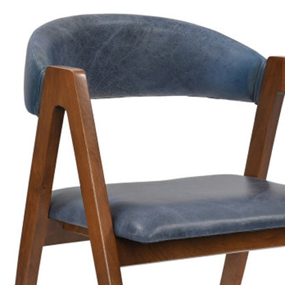 22" Blue And Brown Genuine Leather Arm Chair