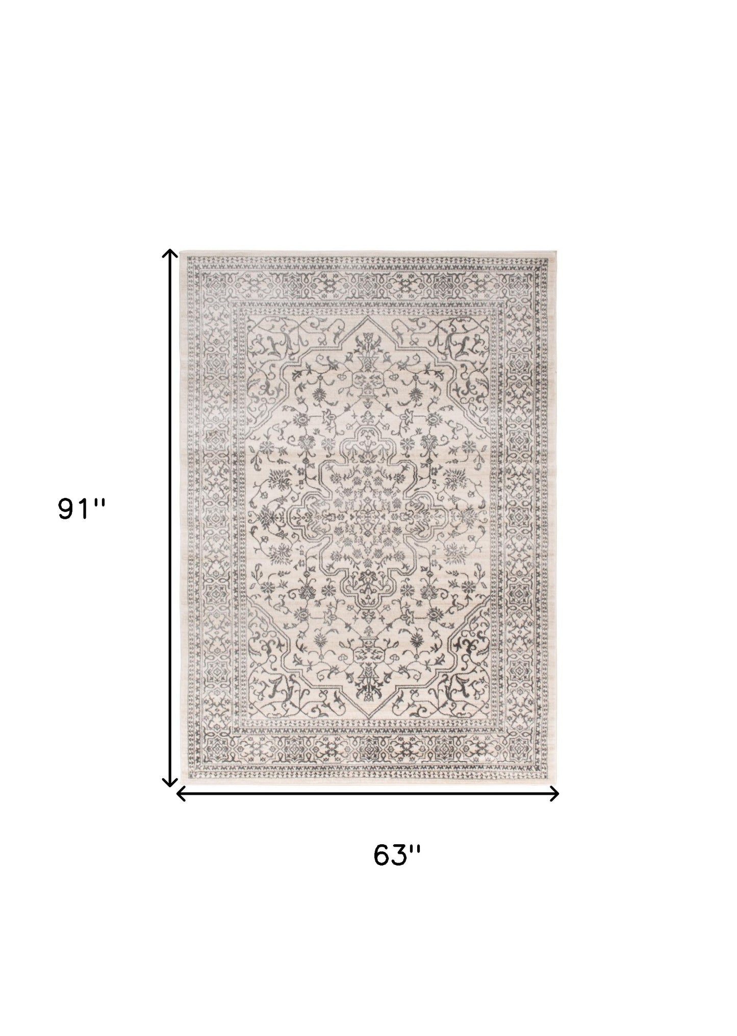 5' X 8' Black and Ivory Oriental Distressed Area Rug