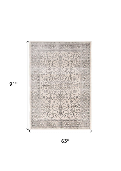 5' X 8' Black and Ivory Oriental Distressed Area Rug