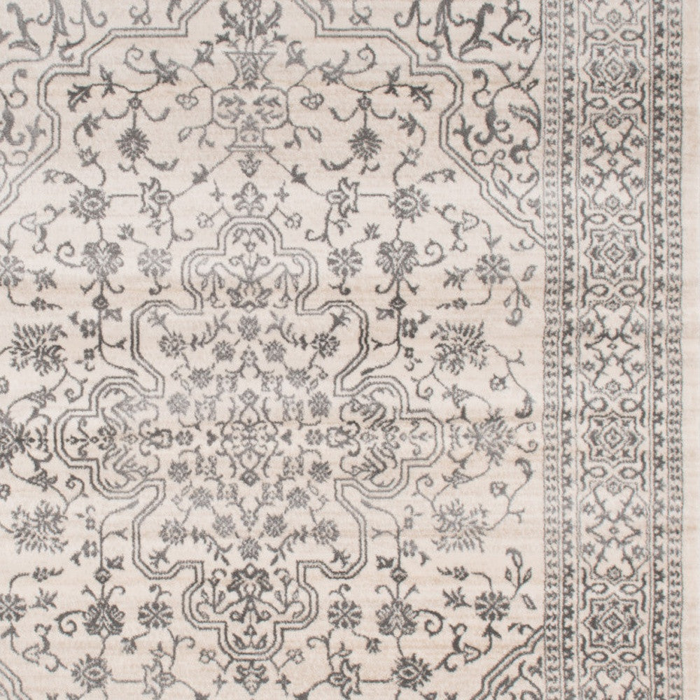 5' X 8' Black and Ivory Oriental Distressed Area Rug