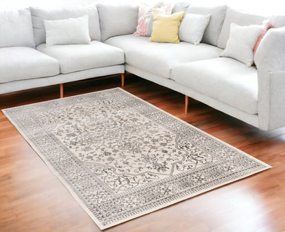 8' X 10' Ivory and Gray Oriental Area Rug