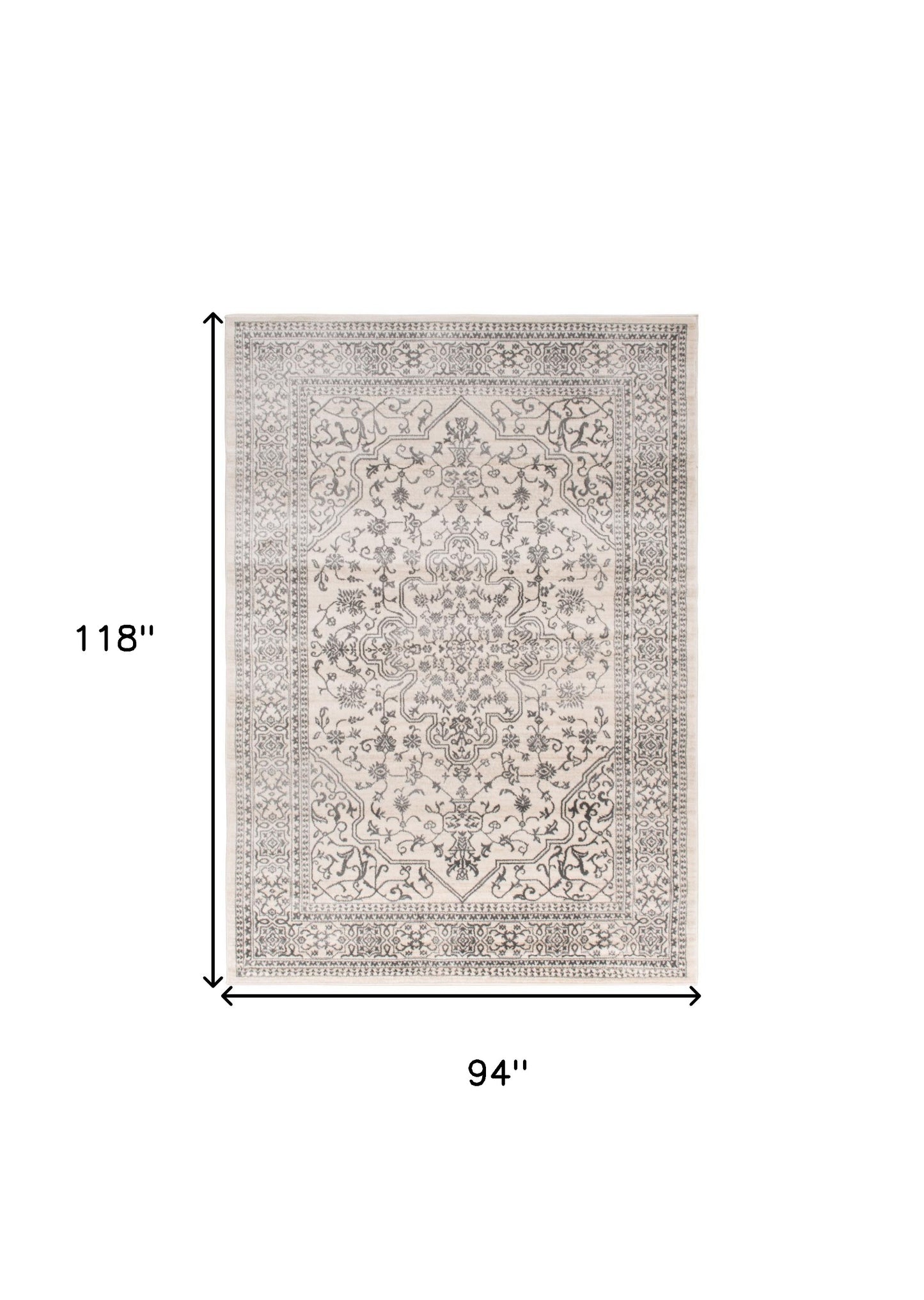 5' X 8' Black and Ivory Oriental Distressed Area Rug