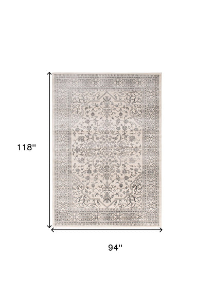 5' X 8' Black and Ivory Oriental Distressed Area Rug