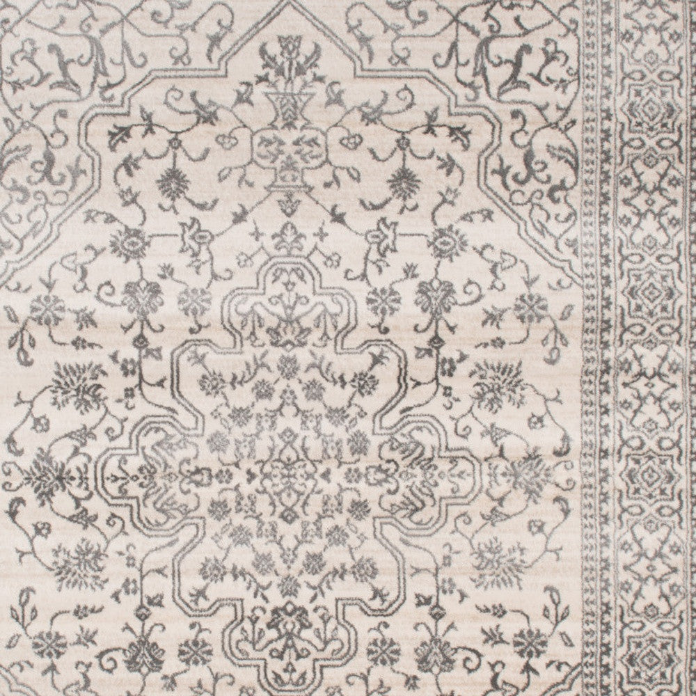 5' X 8' Black and Ivory Oriental Distressed Area Rug