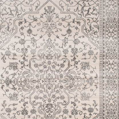 5' X 8' Black and Ivory Oriental Distressed Area Rug