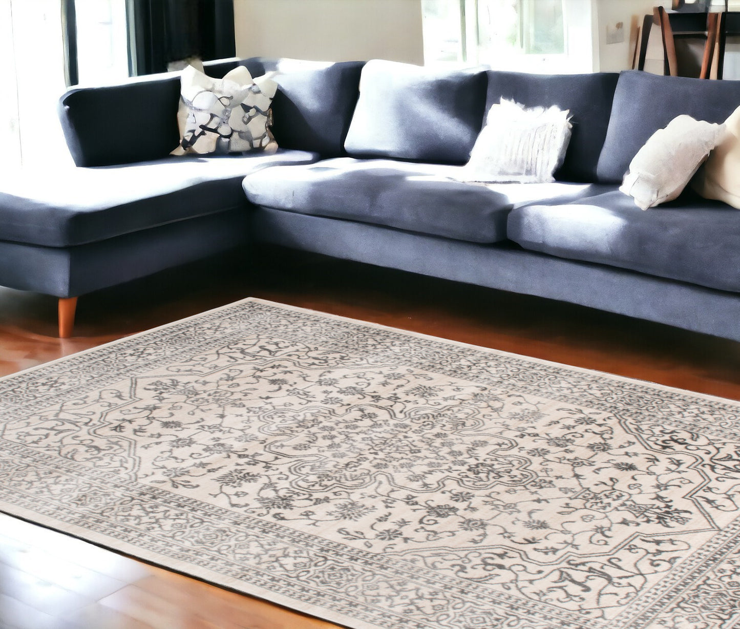 5' X 8' Black and Ivory Oriental Distressed Area Rug