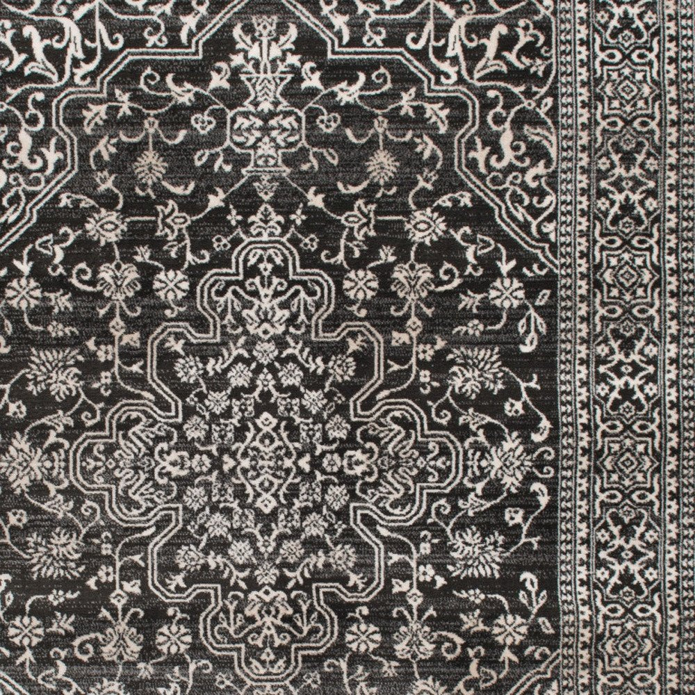 5' X 8' Ivory and Gray Oriental Area Rug