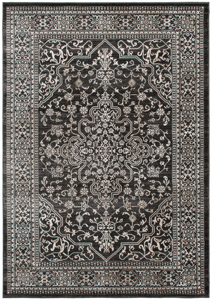 5' X 8' Black and Ivory Oriental Distressed Area Rug