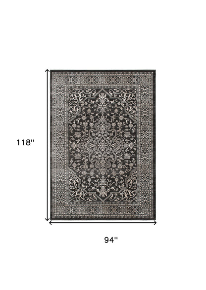 5' X 8' Black and Ivory Oriental Distressed Area Rug