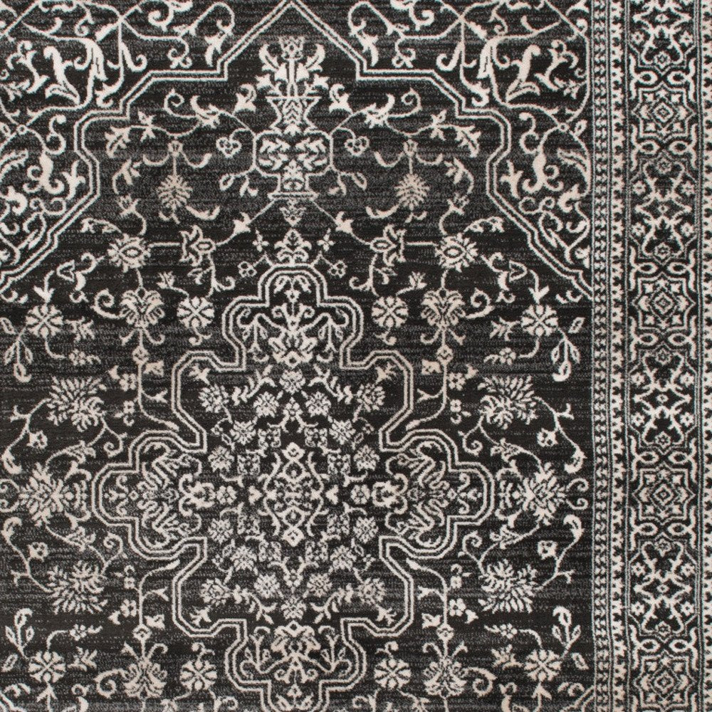 5' X 8' Ivory and Gray Oriental Area Rug