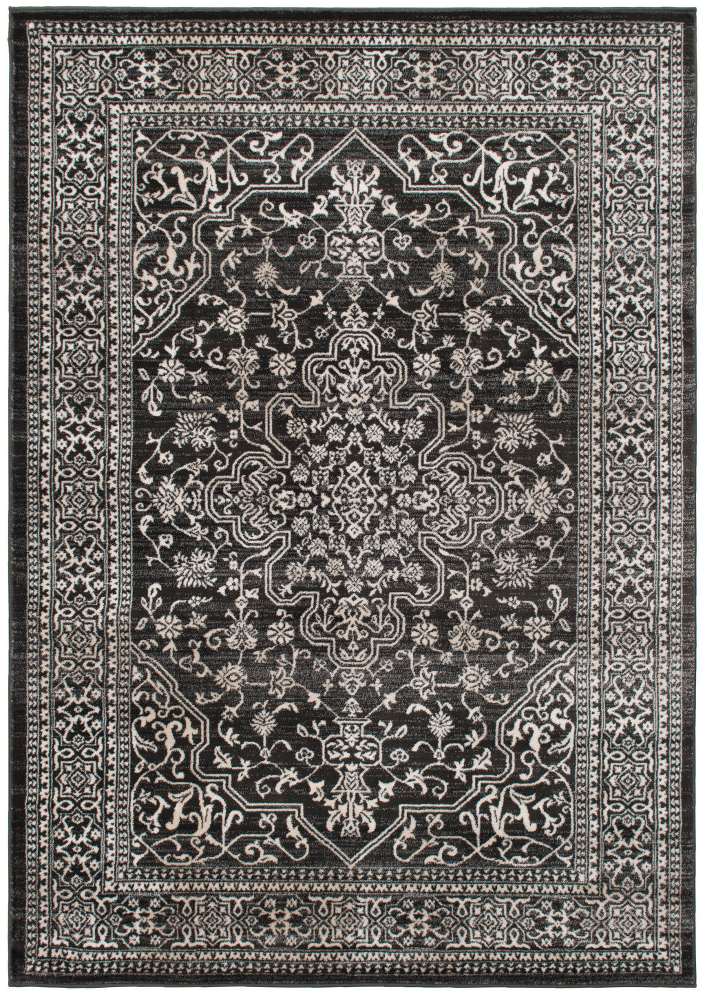 5' X 8' Black and Ivory Oriental Distressed Area Rug