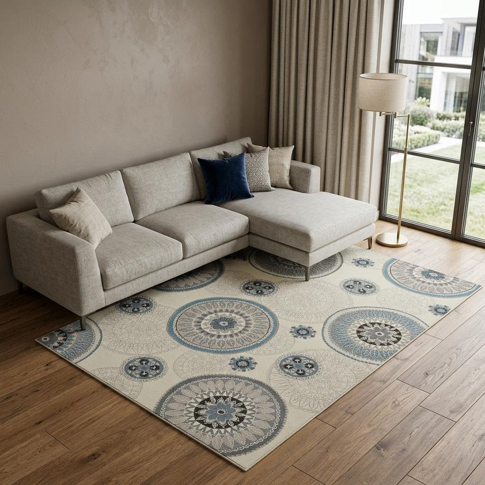 5' X 8' Ivory and Gray Geometric Area Rug