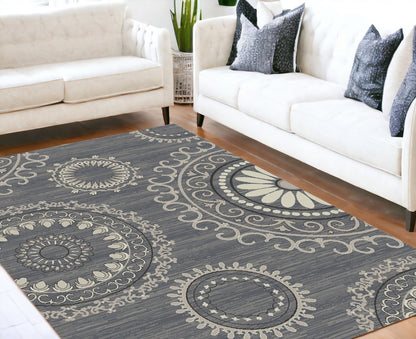 5' X 8' Gray and Ivory Geometric Area Rug