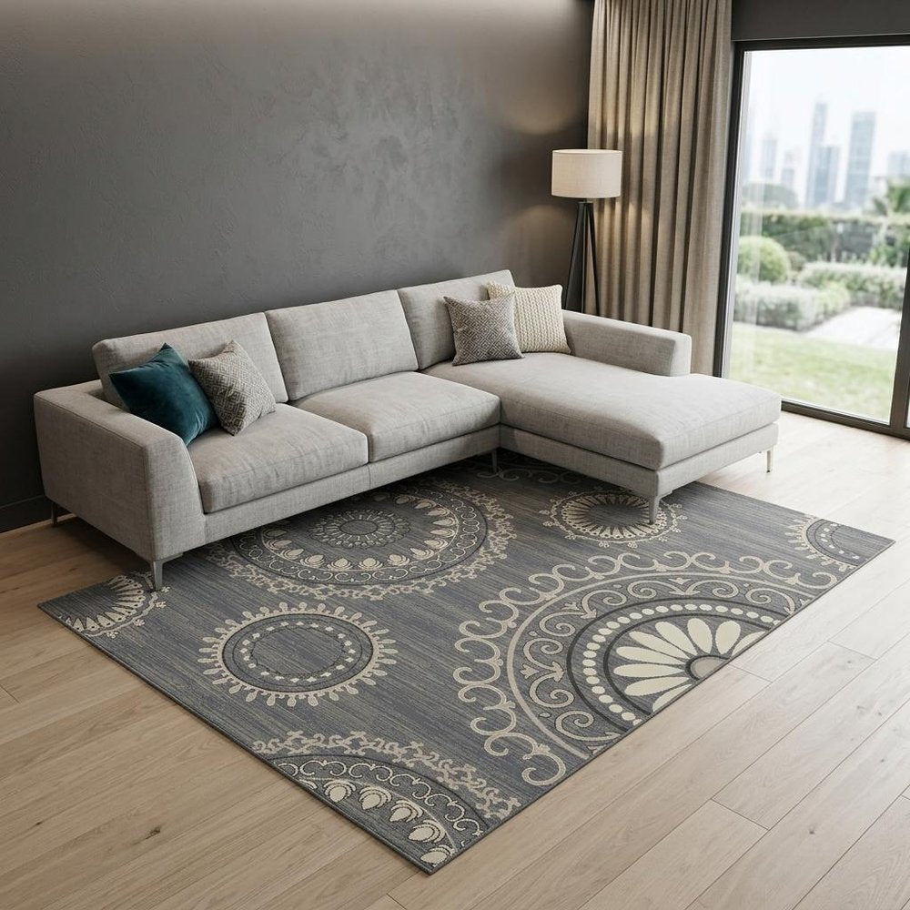 8' X 10' Gray and Ivory Geometric Area Rug