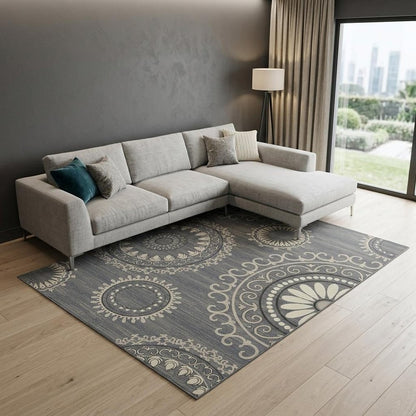 8' X 10' Gray and Ivory Geometric Area Rug