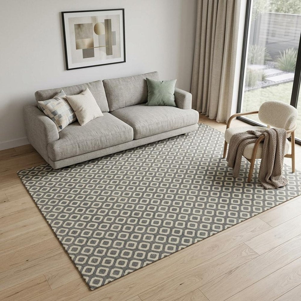 5' X 8' Beige and Gray Geometric Area Rug