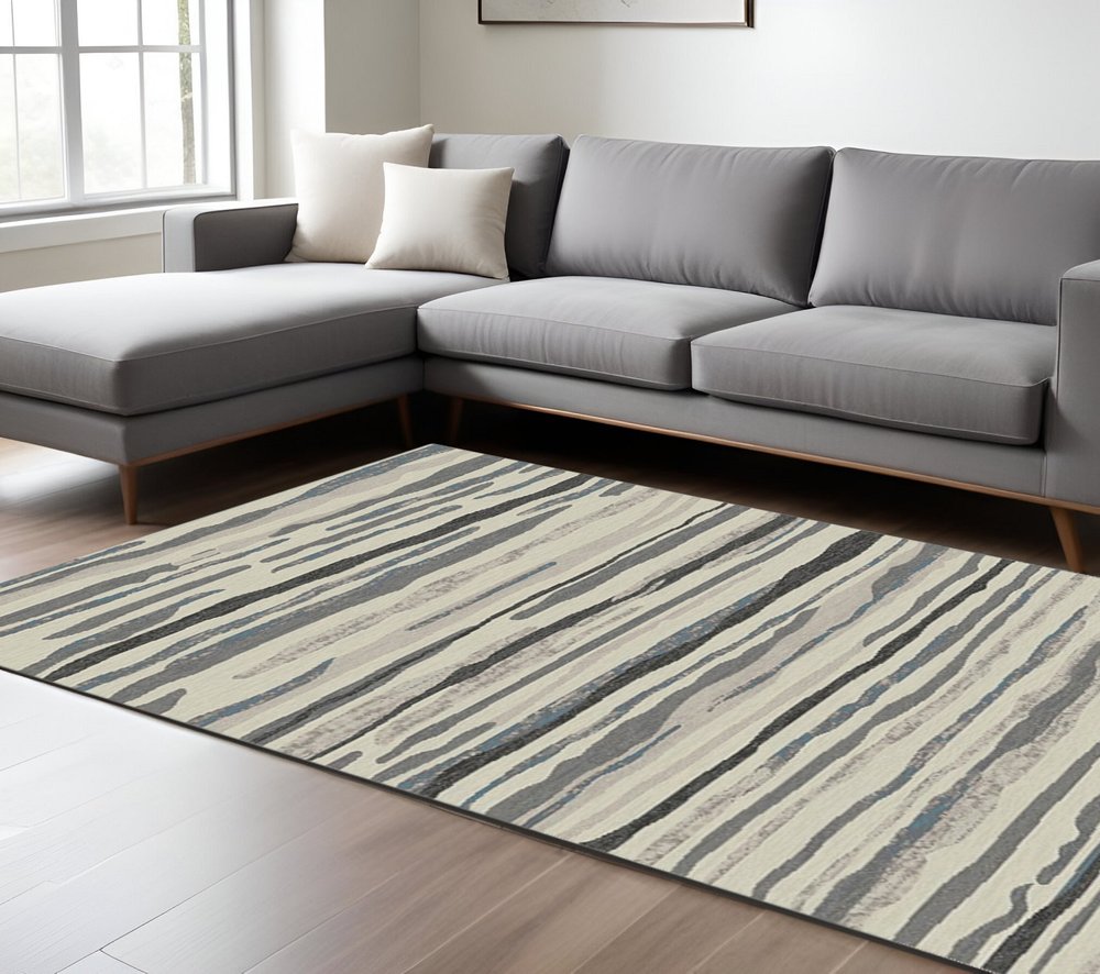 8' X 10' Beige and Gray Abstract Area Rug