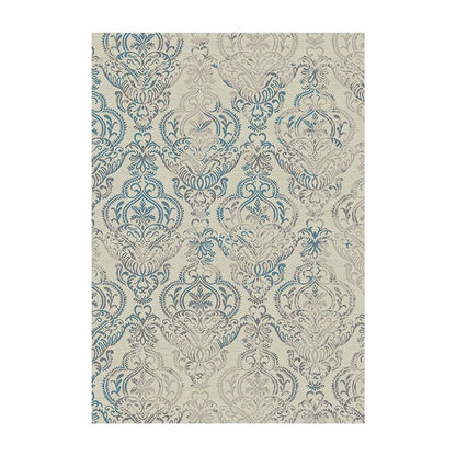 5' X 8' Ivory Blue and Gray Damask Distressed Area Rug
