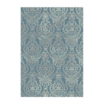 5' X 8' Ivory Blue and Gray Damask Distressed Area Rug