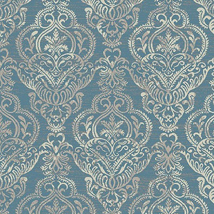 5' X 8' Ivory Blue and Gray Damask Distressed Area Rug