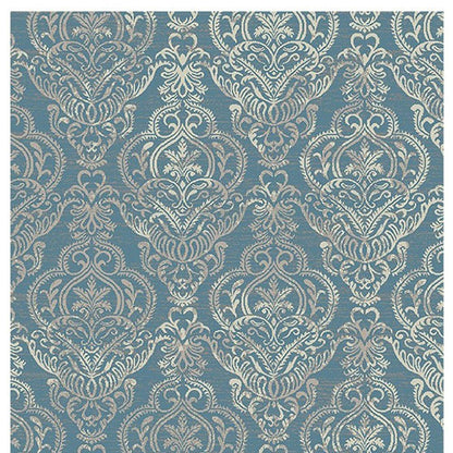 5' X 8' Ivory Blue and Gray Damask Distressed Area Rug