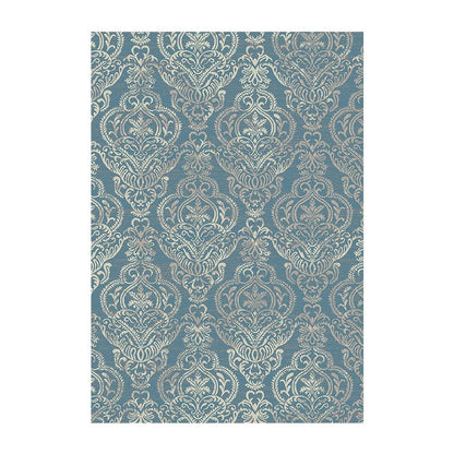 5' X 8' Ivory Blue and Gray Damask Distressed Area Rug