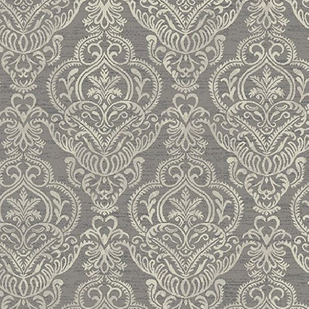 5' X 8' Ivory Blue and Gray Damask Distressed Area Rug