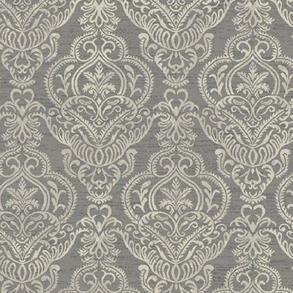 5' X 8' Ivory Blue and Gray Damask Distressed Area Rug