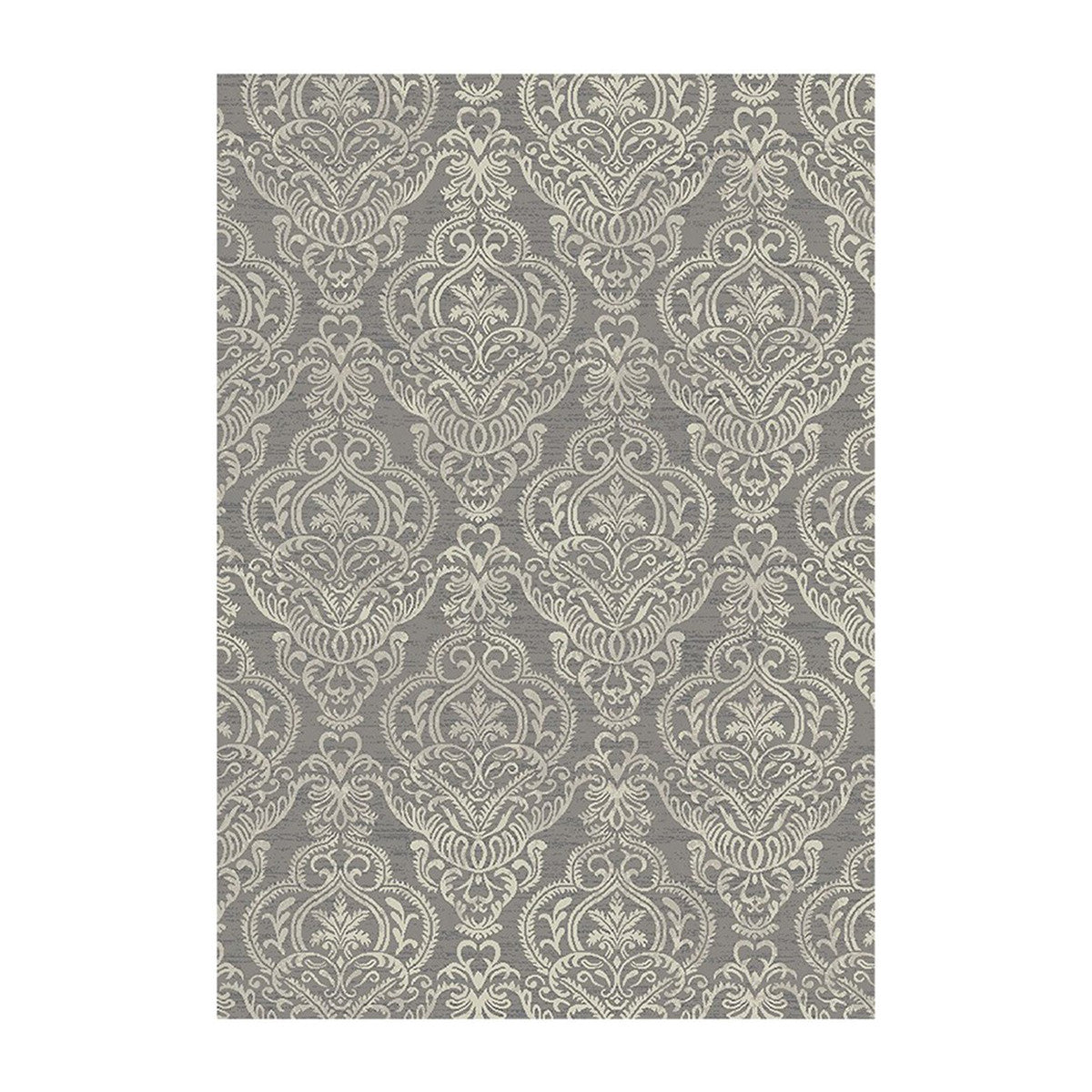 5' X 8' Ivory Blue and Gray Damask Distressed Area Rug